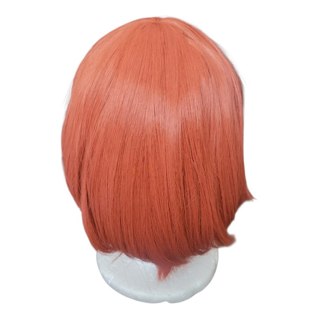 Cosplay Fashion Wig Short Red Straight With Attachable Bun Tail Netting Cap - Picture 2 of 8